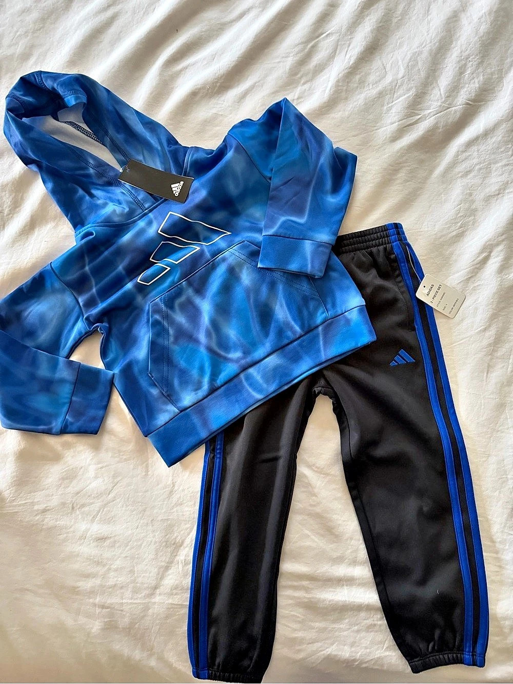 Adidas Boys 2pc Jog Suit Set Blue size 4 Hoodie And Pants New